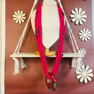 Vintage‎ Heishe Beaded Layered Necklace | Colorful Pink Round Circle Pendant